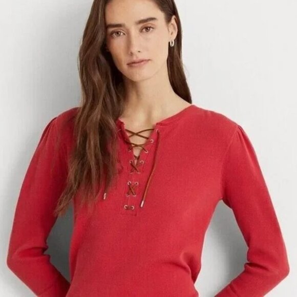 Rare Lauren Jeans Co. by Ralph Lauren Shirt M Lace Up Front - Picture 11 of 11